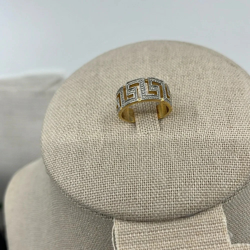 Vintage SETA Greek Key Design Sterling Silver & CZ Ring, Size 5